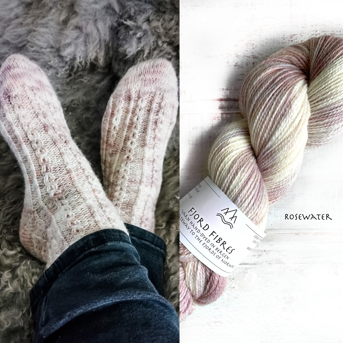 I see you Socks - Yarn Kit - Rosewater - Yarn and Printed Pattern in English/Norwegian