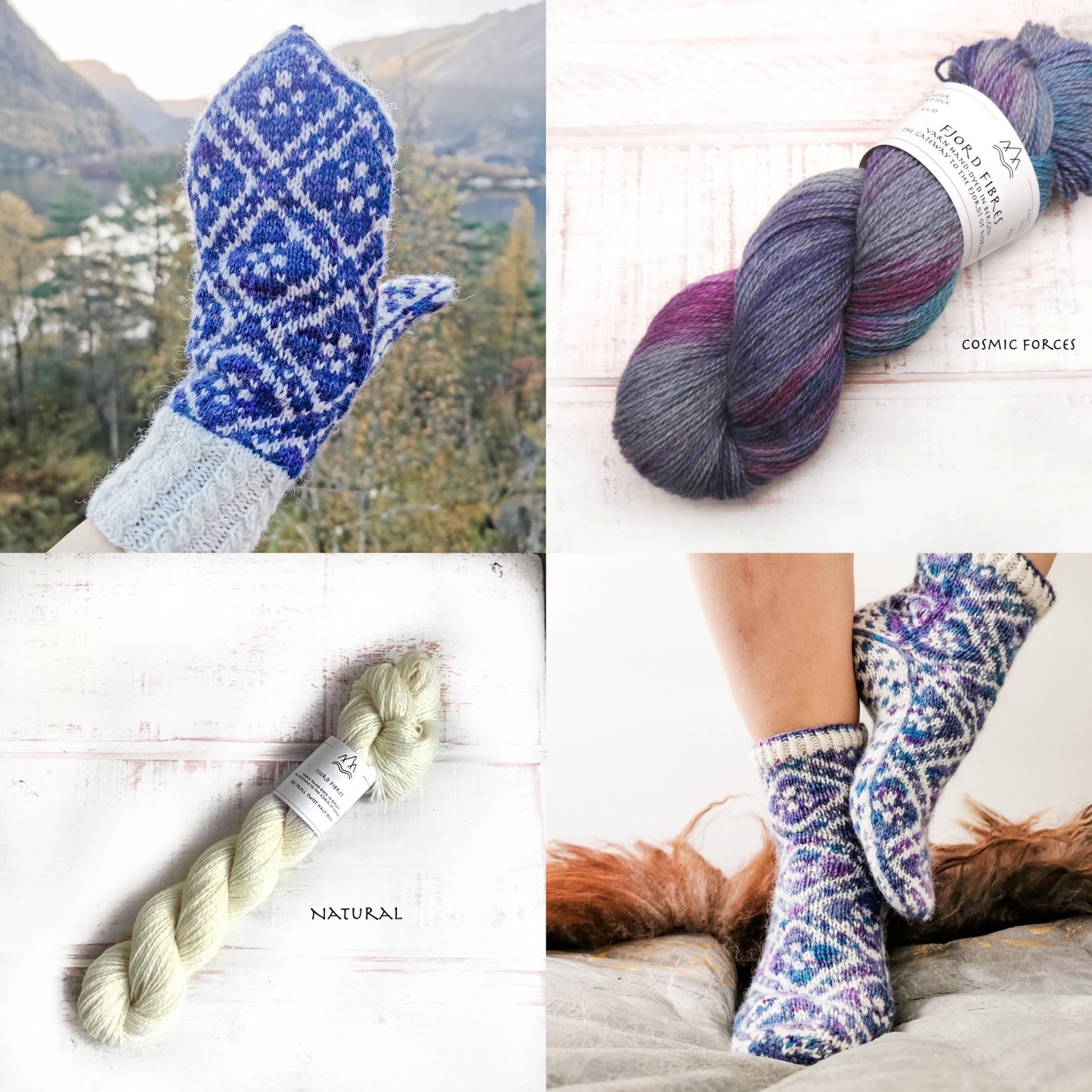 Fleur Élise Mittens and Sock Kit Bundle - Cosmic Forces/Natural - Yarn and Printed Pattern in English/Norwegian