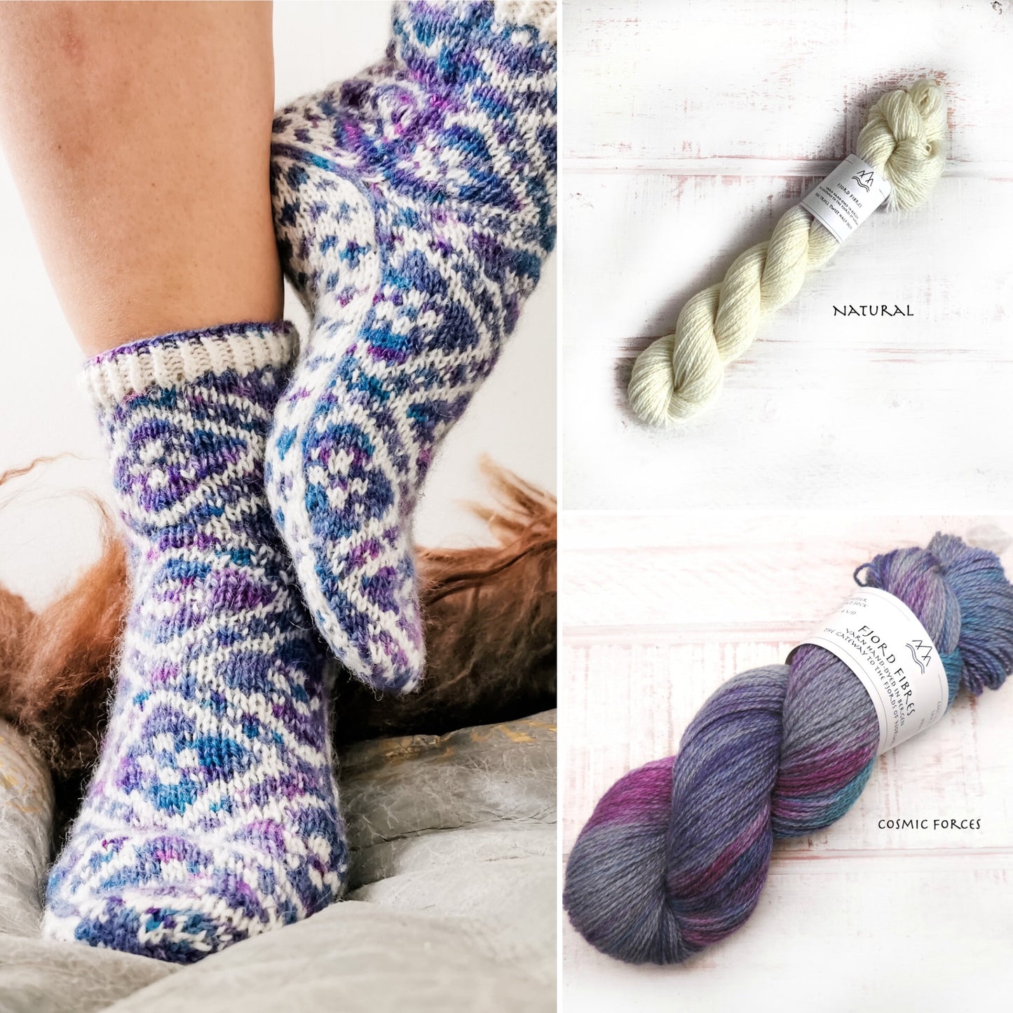 Fleur Élise Socks - Yarn Kit - Yarn and Printed Pattern in English/Norwegian